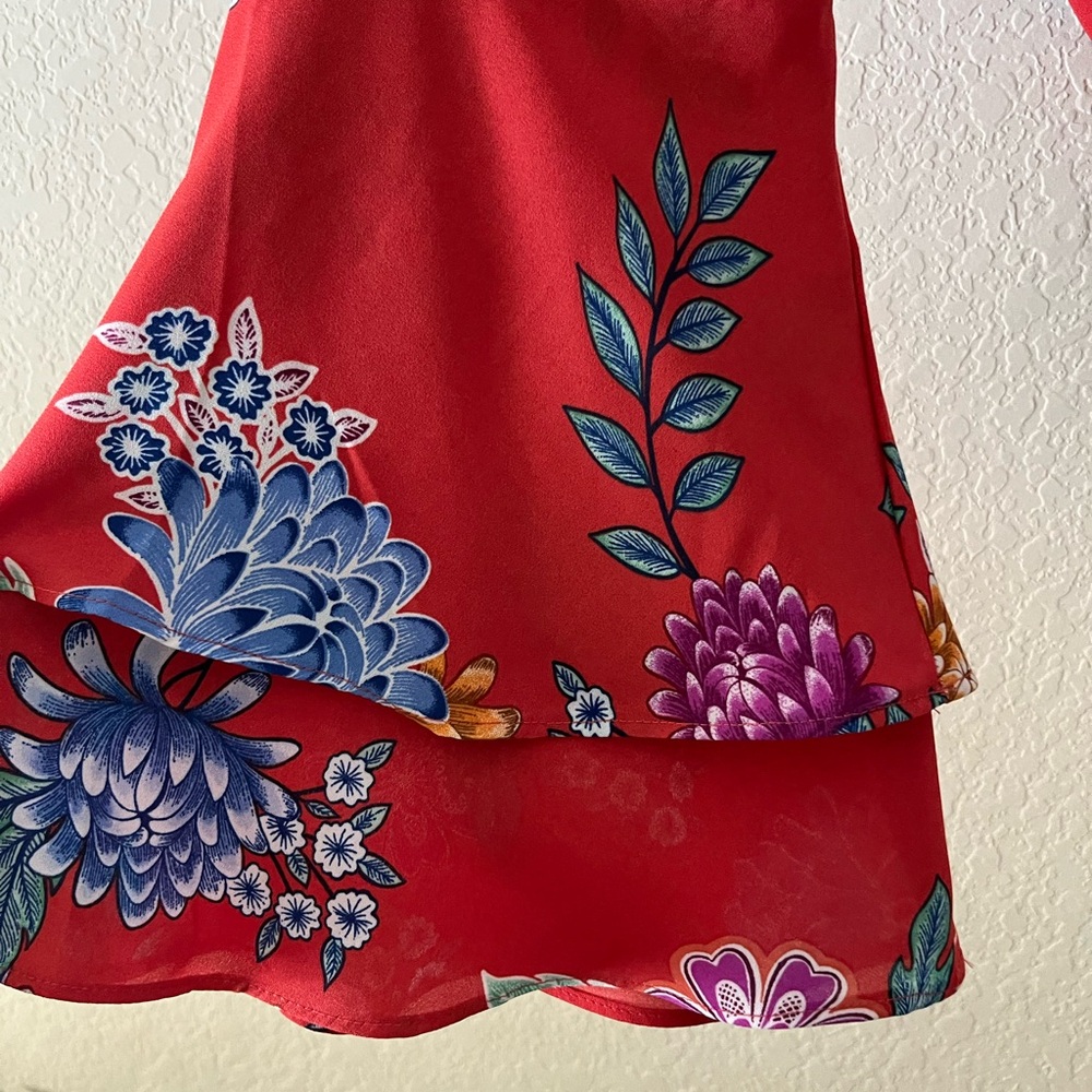 Adrienne Vittadini Women’s Red Floral Print Long Sleeve Blouse Size M - Picture 5 of 9